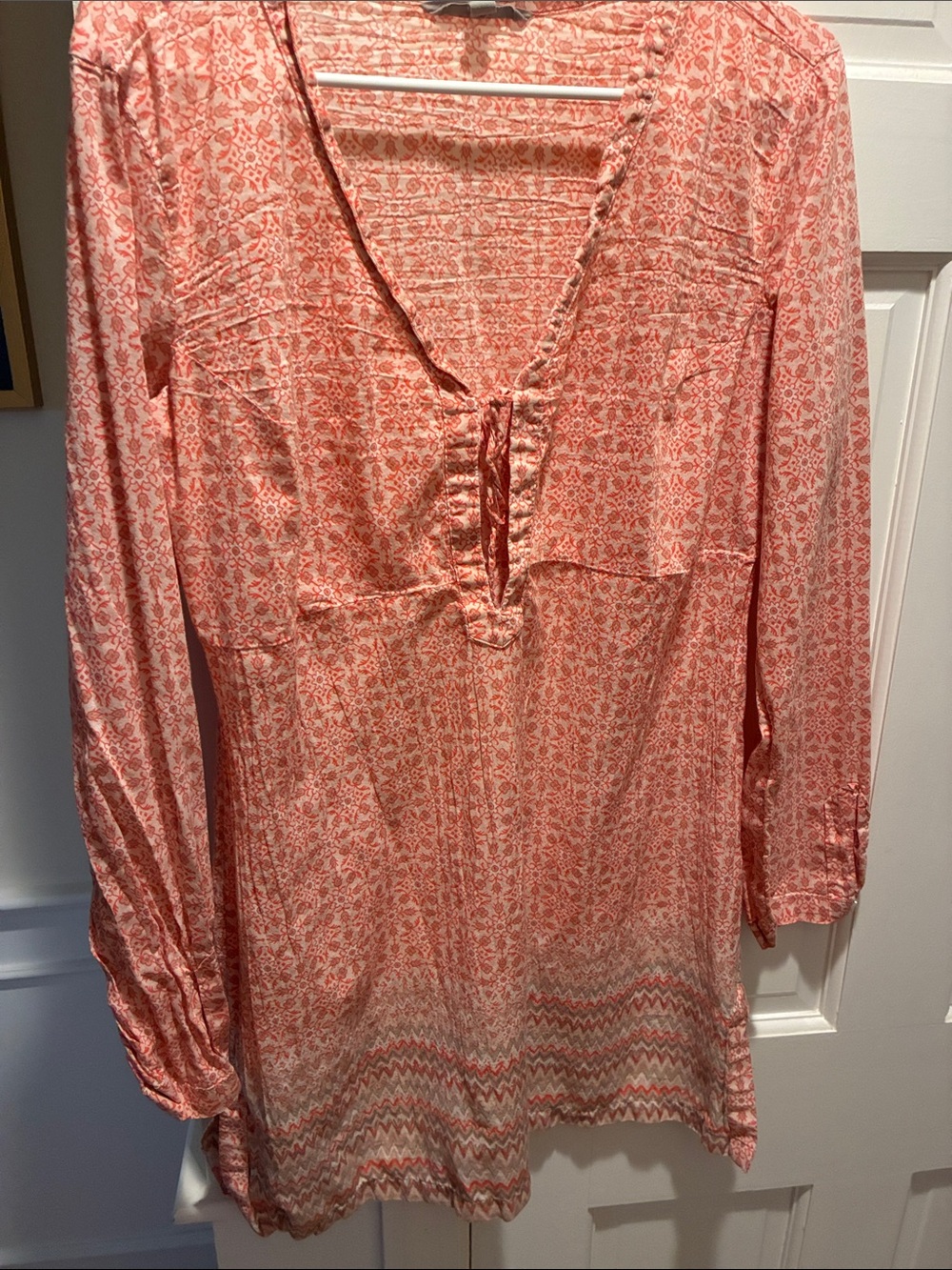 Athleta Coral Printed Long Sleeve Swim Coverup Tunic